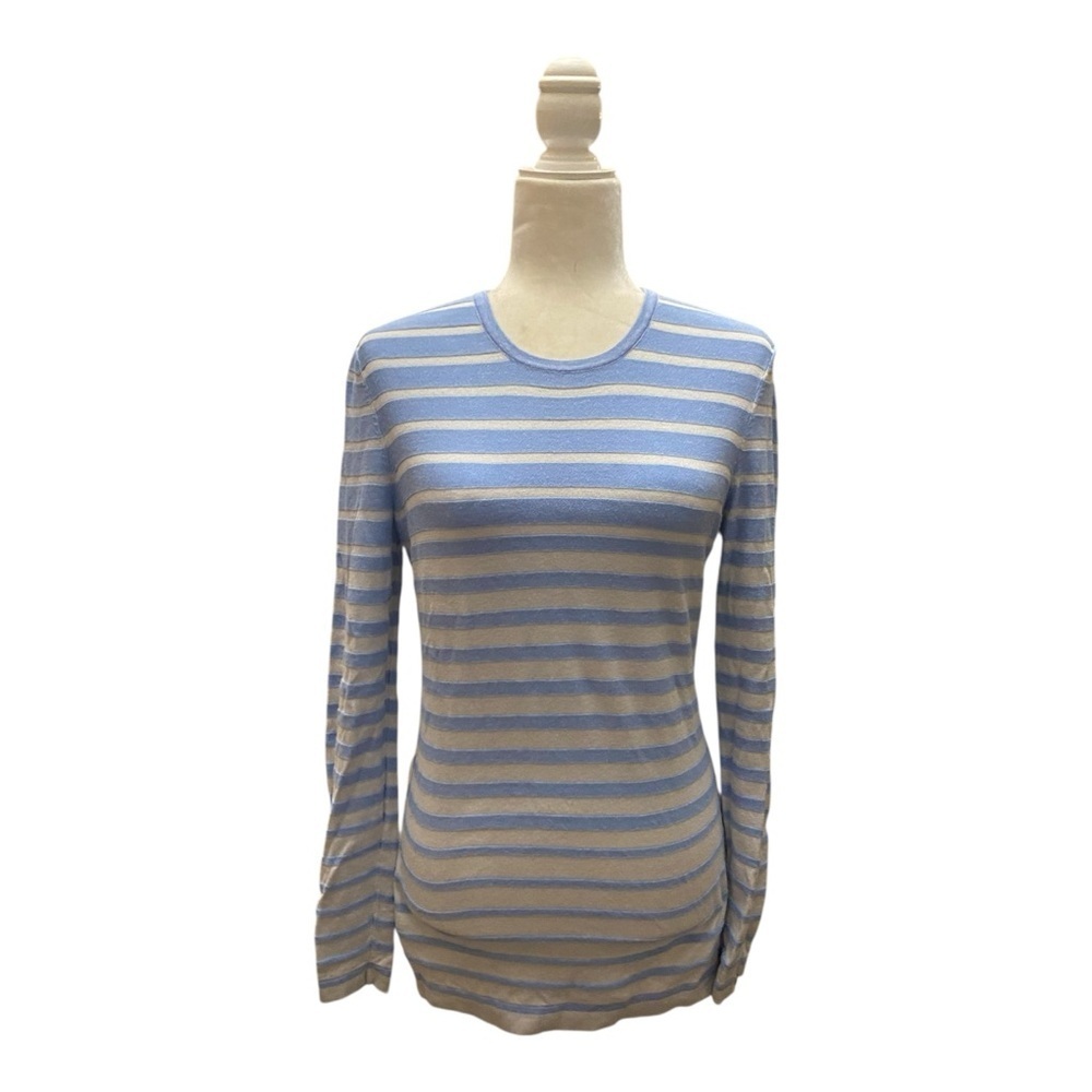 J. McLaughlin Womens Blue White Striped Sweater Size Small Cotton Blend
